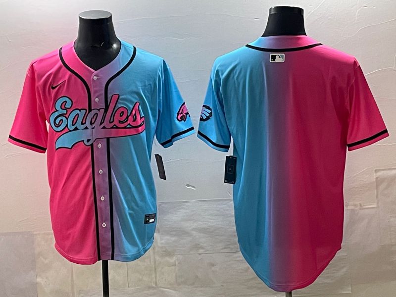 Men 2025 Philadelphia Eagles Blank Blue pink Nike Limited NFL Jersey style 01